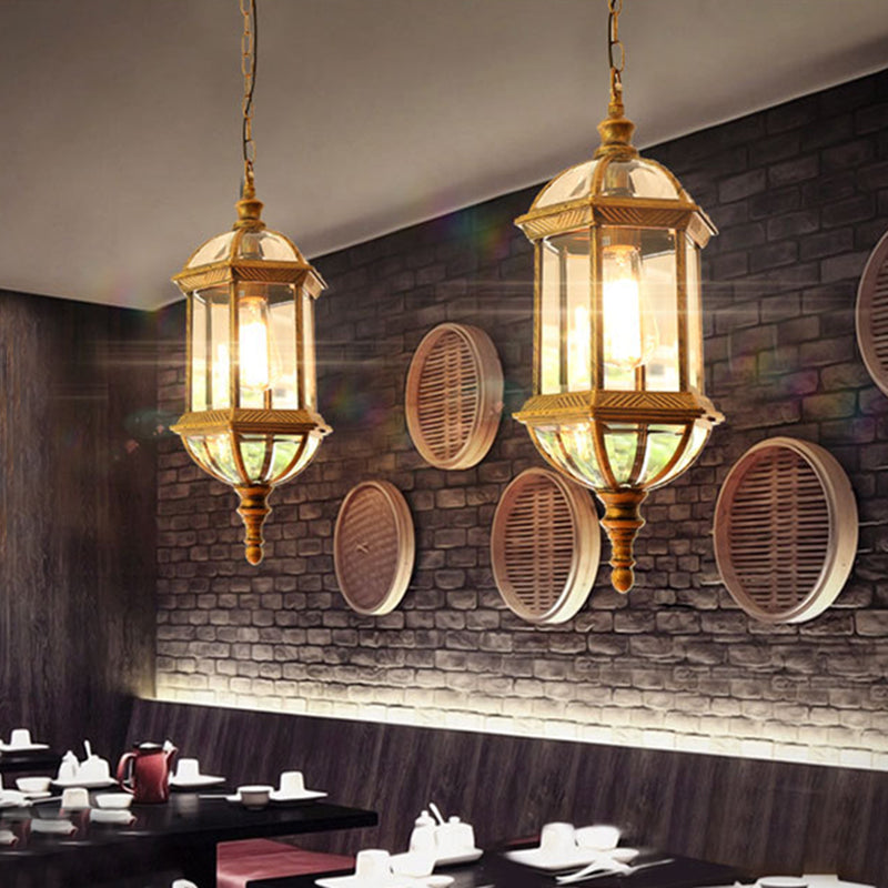 Black/Gold 1 Light Pendant Lamp Country Clear Glass Birdcage Suspended Lighting Fixture for Corridor Clearhalo 'Ceiling Lights' 'Chandeliers' 'Glass shade' 'Glass' 'Pendant Lights' 'Pendants' Lighting' 615578