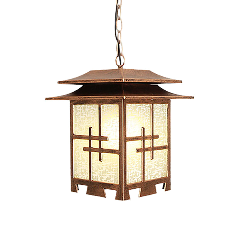 1-Light Suspension Light Lodges Passage Ceiling Pendant with Lantern Snowflake Glass Shade in Coffee Clearhalo 'Ceiling Lights' 'Glass shade' 'Glass' 'Pendant Lights' 'Pendants' Lighting' 615595