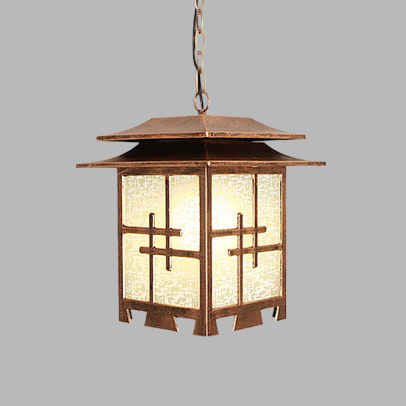 1-Light Suspension Light Lodges Passage Ceiling Pendant with Lantern Snowflake Glass Shade in Coffee Clearhalo 'Ceiling Lights' 'Glass shade' 'Glass' 'Pendant Lights' 'Pendants' Lighting' 615596