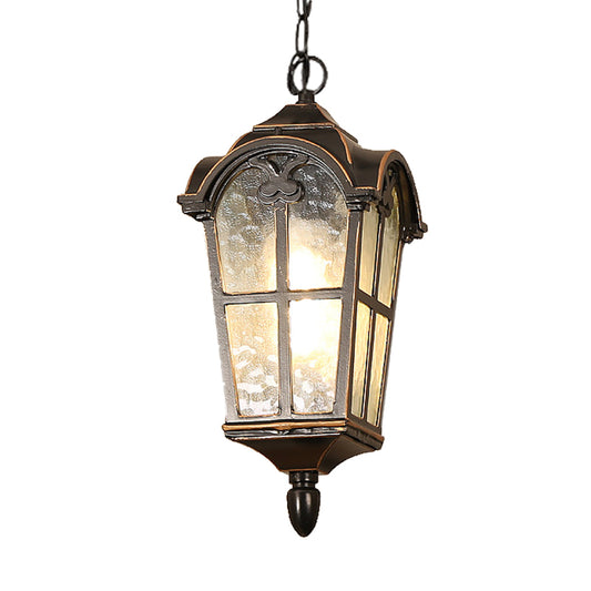 Black Finish 1 Head Pendant Lighting Countryside Water Glass Lantern Ceiling Suspension Lamp for Passage Clearhalo 'Ceiling Lights' 'Glass shade' 'Glass' 'Pendant Lights' 'Pendants' Lighting' 615608