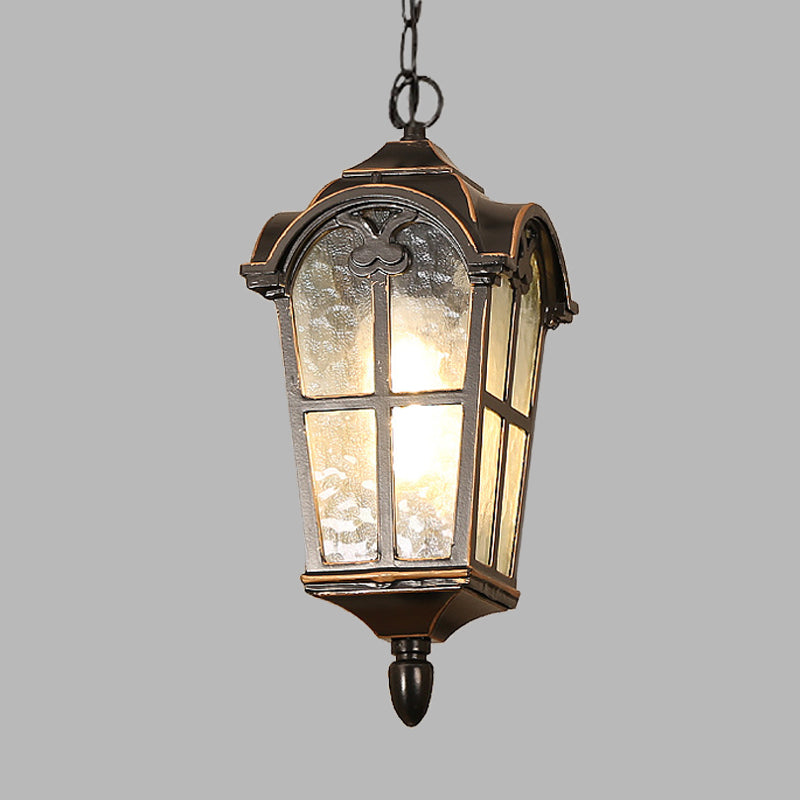 Black Finish 1 Head Pendant Lighting Countryside Water Glass Lantern Ceiling Suspension Lamp for Passage Clearhalo 'Ceiling Lights' 'Glass shade' 'Glass' 'Pendant Lights' 'Pendants' Lighting' 615609