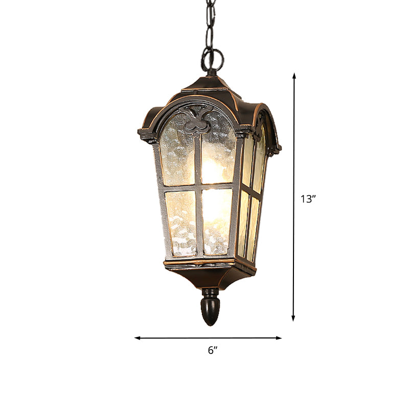 Black Finish 1 Head Pendant Lighting Countryside Water Glass Lantern Ceiling Suspension Lamp for Passage Clearhalo 'Ceiling Lights' 'Glass shade' 'Glass' 'Pendant Lights' 'Pendants' Lighting' 615610
