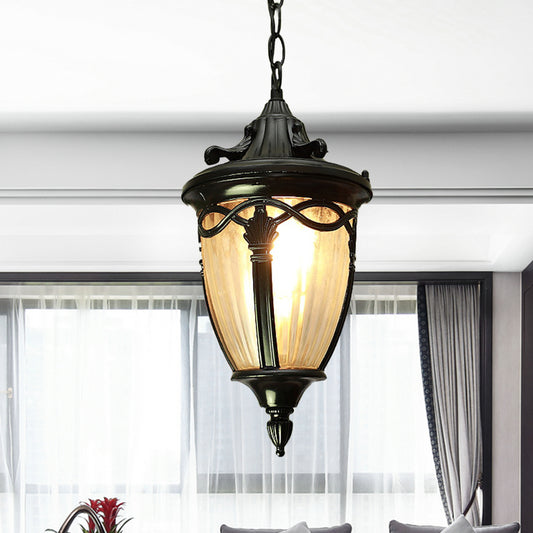 Country Pinecone Ceiling Light 1 Head Clear Ribbed Glass Suspension Pendant Lamp in Black/Brass Clearhalo 'Ceiling Lights' 'Glass shade' 'Glass' 'Pendant Lights' 'Pendants' Lighting' 615628
