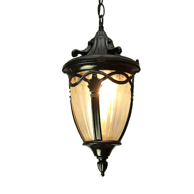 Country Pinecone Ceiling Light 1 Head Clear Ribbed Glass Suspension Pendant Lamp in Black/Brass Clearhalo 'Ceiling Lights' 'Glass shade' 'Glass' 'Pendant Lights' 'Pendants' Lighting' 615629