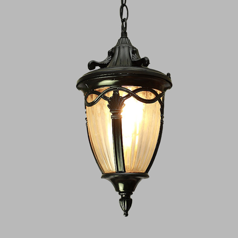 Country Pinecone Ceiling Light 1 Head Clear Ribbed Glass Suspension Pendant Lamp in Black/Brass Clearhalo 'Ceiling Lights' 'Glass shade' 'Glass' 'Pendant Lights' 'Pendants' Lighting' 615630