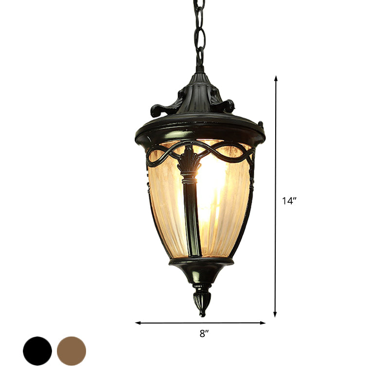 Country Pinecone Ceiling Light 1 Head Clear Ribbed Glass Suspension Pendant Lamp in Black/Brass Clearhalo 'Ceiling Lights' 'Glass shade' 'Glass' 'Pendant Lights' 'Pendants' Lighting' 615631