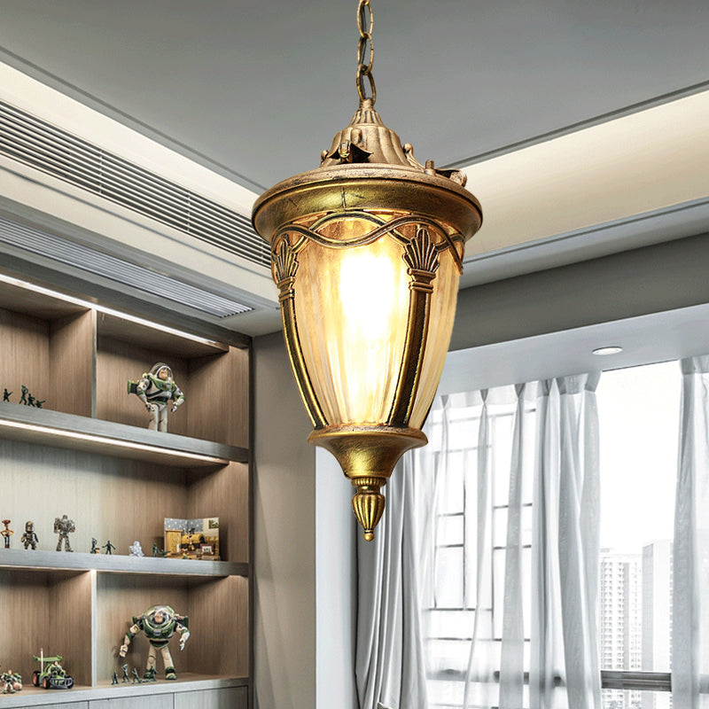 Country Pinecone Ceiling Light 1 Head Clear Ribbed Glass Suspension Pendant Lamp in Black/Brass Clearhalo 'Ceiling Lights' 'Glass shade' 'Glass' 'Pendant Lights' 'Pendants' Lighting' 615633