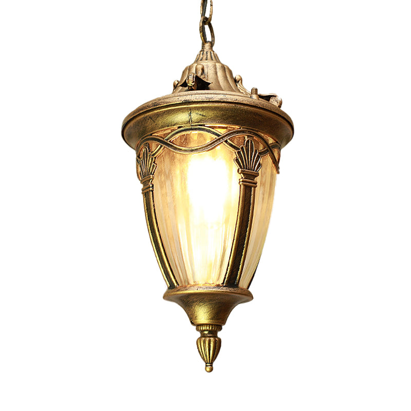 Country Pinecone Ceiling Light 1 Head Clear Ribbed Glass Suspension Pendant Lamp in Black/Brass Clearhalo 'Ceiling Lights' 'Glass shade' 'Glass' 'Pendant Lights' 'Pendants' Lighting' 615634