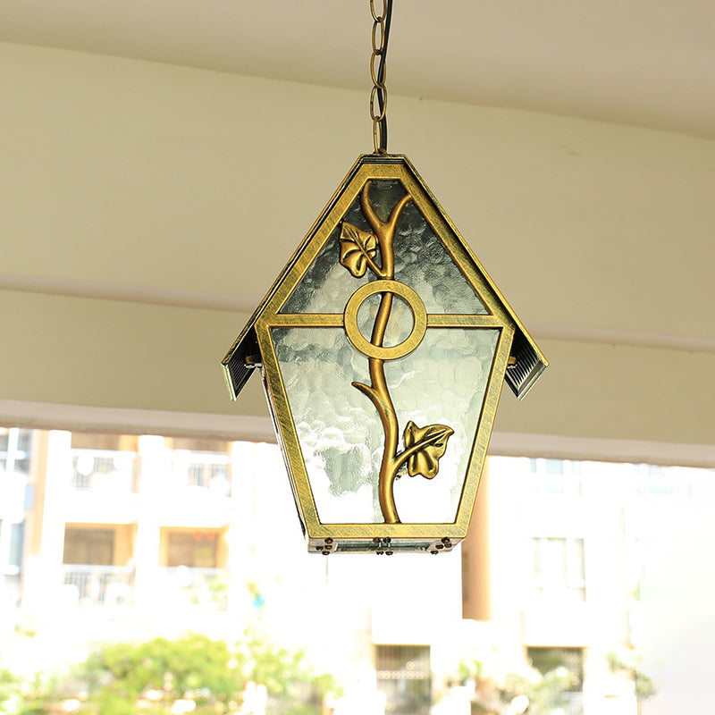 Aluminum Brass Hanging Light Kit House Shape 1-Bulb Country Ceiling Suspension Lamp with Clear/Frosted/Ribbed Glass Shade Clearhalo 'Ceiling Lights' 'Close To Ceiling Lights' 'Glass shade' 'Glass' 'Pendant Lights' 'Pendants' Lighting' 615636