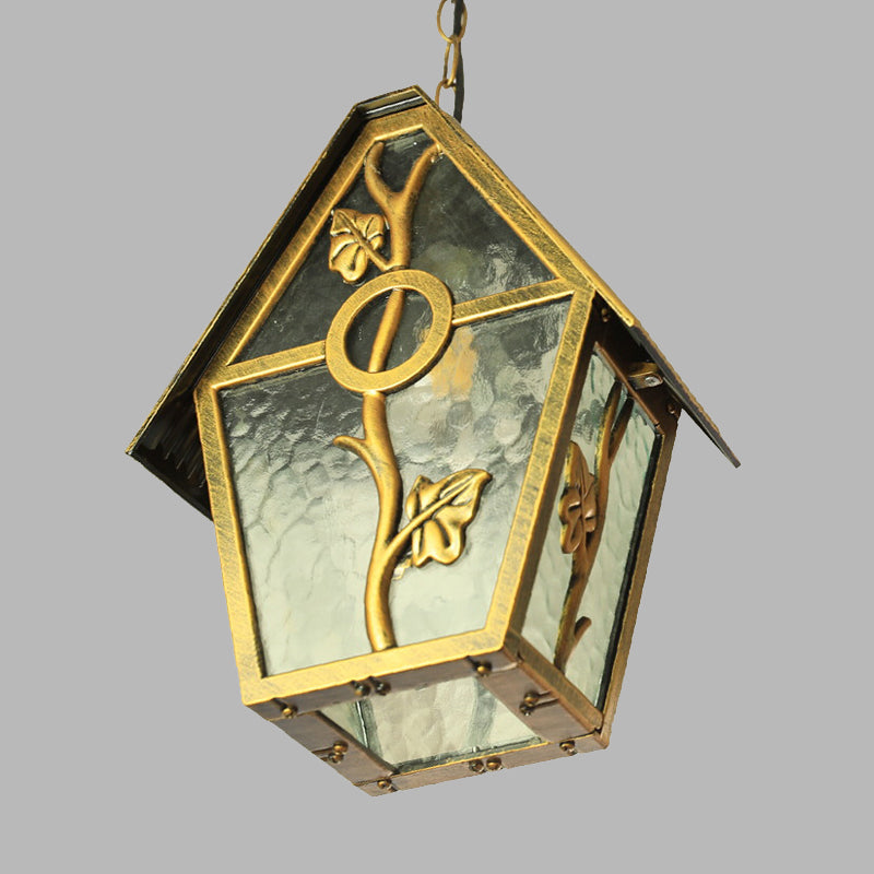 Aluminum Brass Hanging Light Kit House Shape 1-Bulb Country Ceiling Suspension Lamp with Clear/Frosted/Ribbed Glass Shade Clearhalo 'Ceiling Lights' 'Close To Ceiling Lights' 'Glass shade' 'Glass' 'Pendant Lights' 'Pendants' Lighting' 615638