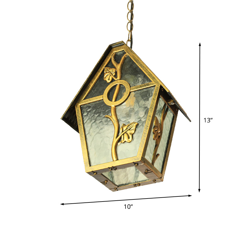 Aluminum Brass Hanging Light Kit House Shape 1-Bulb Country Ceiling Suspension Lamp with Clear/Frosted/Ribbed Glass Shade Clearhalo 'Ceiling Lights' 'Close To Ceiling Lights' 'Glass shade' 'Glass' 'Pendant Lights' 'Pendants' Lighting' 615639