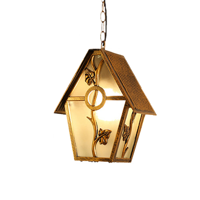 Aluminum Brass Hanging Light Kit House Shape 1-Bulb Country Ceiling Suspension Lamp with Clear/Frosted/Ribbed Glass Shade Clearhalo 'Ceiling Lights' 'Close To Ceiling Lights' 'Glass shade' 'Glass' 'Pendant Lights' 'Pendants' Lighting' 615645