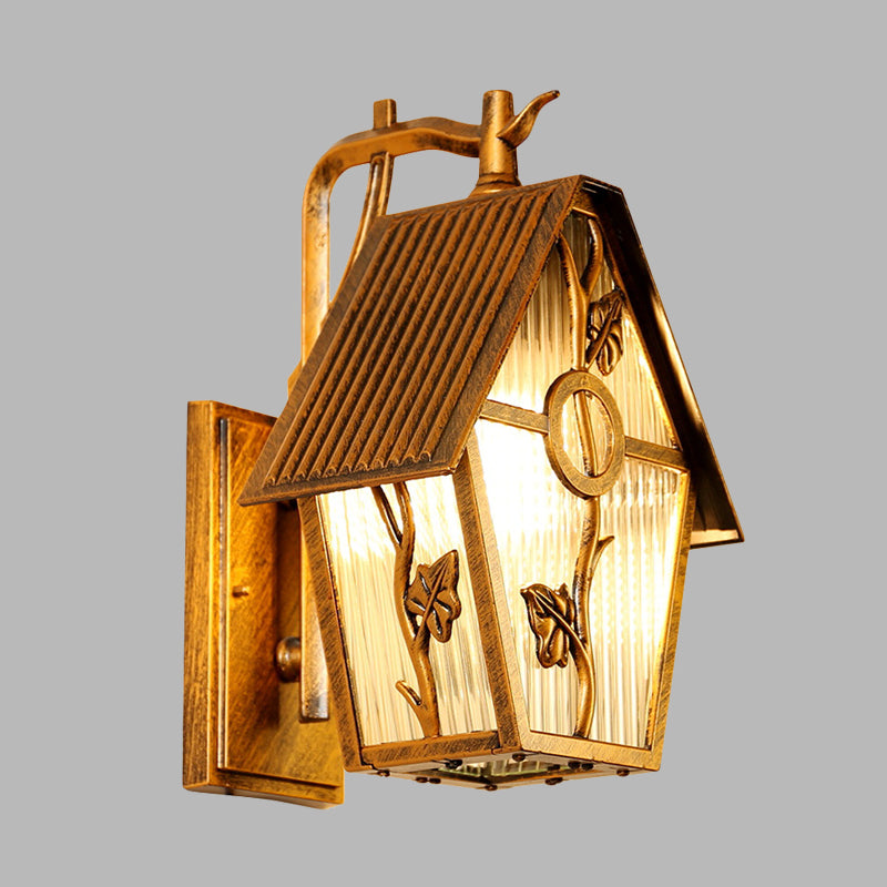 1 Head House Shape Wall Sconce Light Farmhouse Bronze Clear/Frosted/Ribbed Glass Wall Mounted Lighting Clearhalo 'Wall Lamps & Sconces' 'Wall Lights' Lighting' 615688