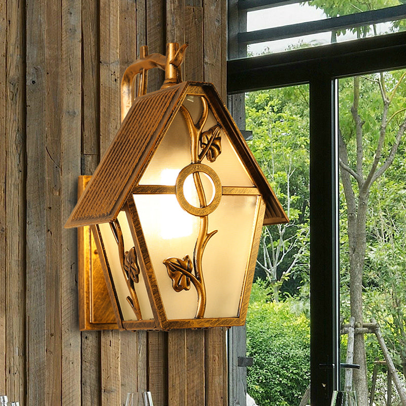 1 Head House Shape Wall Sconce Light Farmhouse Bronze Clear/Frosted/Ribbed Glass Wall Mounted Lighting Bronze Frosted Glass Clearhalo 'Wall Lamps & Sconces' 'Wall Lights' Lighting' 615694