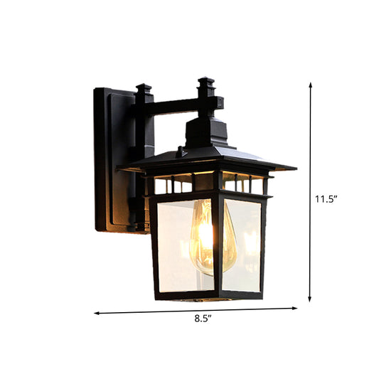 8.5"/11" W 1-Bulb Wall Light Fixture Lodges Pavilion Clear Glass Wall Mounted Lighting in Black Clearhalo 'Wall Lamps & Sconces' 'Wall Lights' Lighting' 615734