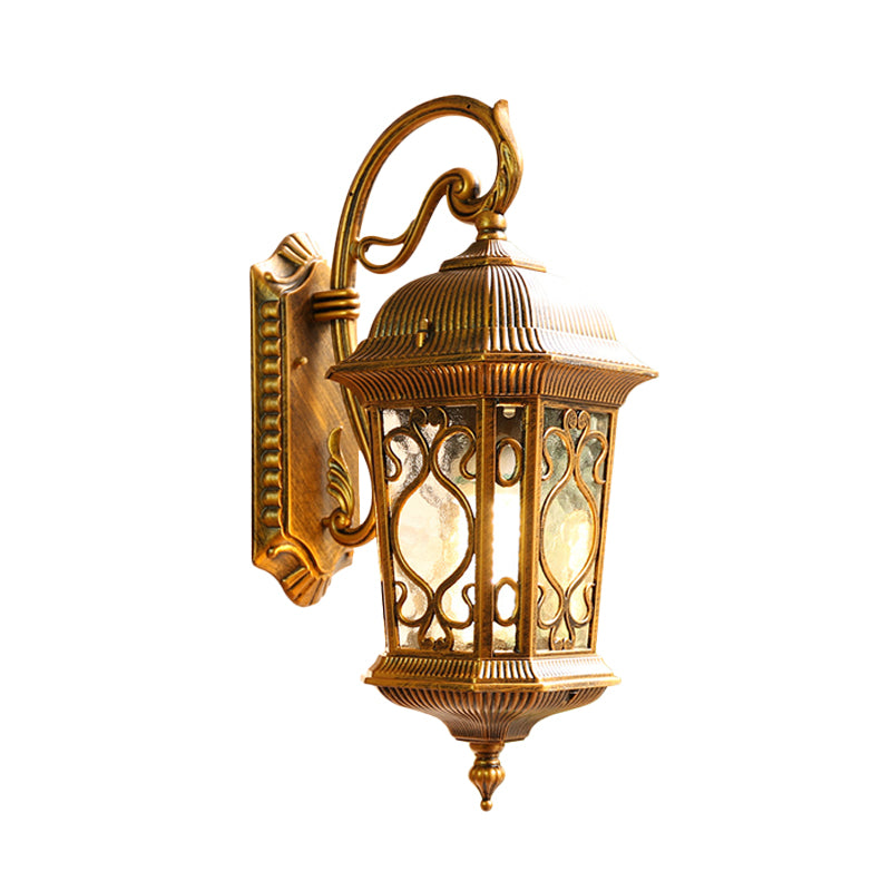 Aluminum Lantern Wall Sconce Light Farmhouse 1-Head Outdoor Wall Mounted Lighting in Black/Brass Clearhalo 'Wall Lamps & Sconces' 'Wall Lights' Lighting' 615811