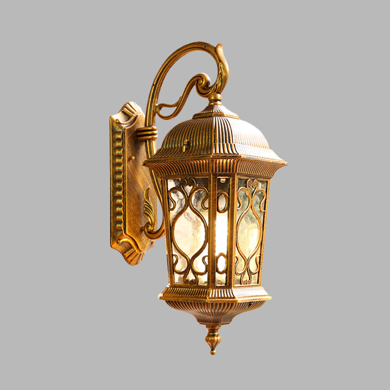 Aluminum Lantern Wall Sconce Light Farmhouse 1-Head Outdoor Wall Mounted Lighting in Black/Brass Clearhalo 'Wall Lamps & Sconces' 'Wall Lights' Lighting' 615812