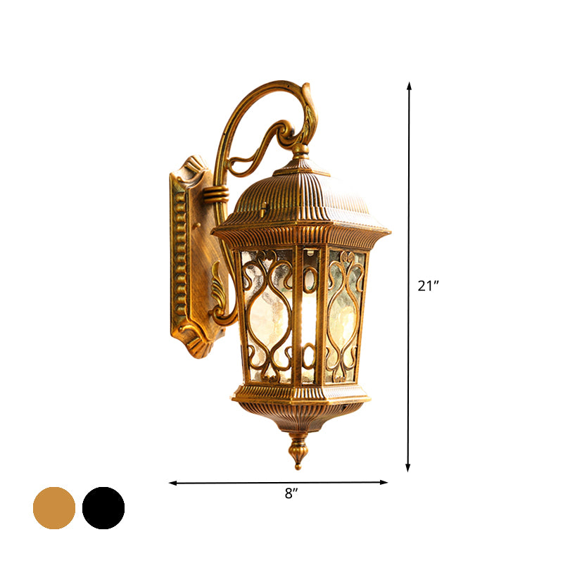 Aluminum Lantern Wall Sconce Light Farmhouse 1-Head Outdoor Wall Mounted Lighting in Black/Brass Clearhalo 'Wall Lamps & Sconces' 'Wall Lights' Lighting' 615813