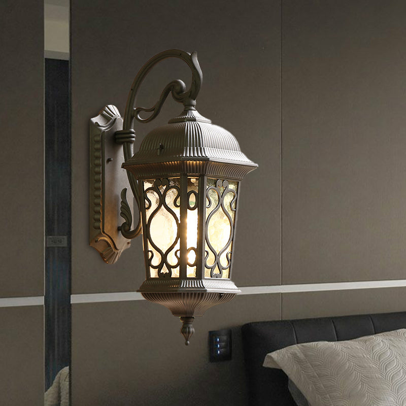 Aluminum Lantern Wall Sconce Light Farmhouse 1-Head Outdoor Wall Mounted Lighting in Black/Brass Clearhalo 'Wall Lamps & Sconces' 'Wall Lights' Lighting' 615815