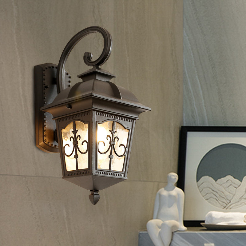 1 Head Wall Light Sconce Lodges Lantern Aluminum Wall Lamp Fixture in Black/Brass with Water Glass Shade Clearhalo 'Wall Lamps & Sconces' 'Wall Lights' Lighting' 615832