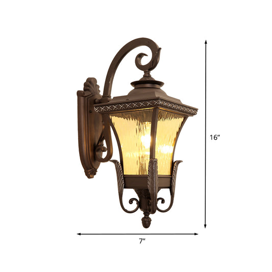 1 Bulb Aluminum Wall Sconce Country Dark Coffee Lantern Outdoor Wall Lamp with Water Glass Shade Clearhalo 'Wall Lamps & Sconces' 'Wall Lights' Lighting' 615853