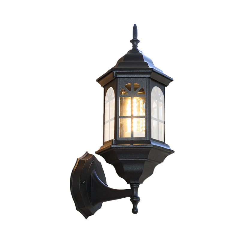 Castle Shape Aluminum Wall Lighting Countryside 1-Bulb Outdoor Wall Lamp Sconce in White/Black/Brass Clearhalo 'Wall Lamps & Sconces' 'Wall Lights' Lighting' 615869