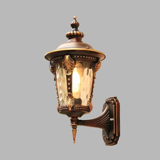 1 Bulb Sconce Light Fixture Countryside Outdoor Wall Mounted Lamp with Water Glass Shade in Coffee Clearhalo 'Wall Lamps & Sconces' 'Wall Lights' Lighting' 615973