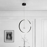 Acrylic Ring Hanging Light Kit Modern LED Black Pendant Lamp with Bird Crystal Droplet in White/Warm Light Black
