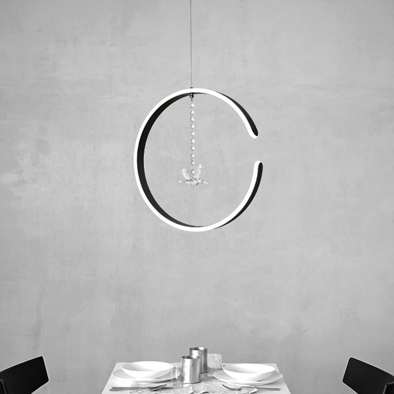 Acrylic Ring Hanging Light Kit Modern LED Black Pendant Lamp with Bird Crystal Droplet in White/Warm Light Clearhalo 'Ceiling Lights' 'Modern Pendants' 'Modern' 'Pendant Lights' 'Pendants' Lighting' 616035