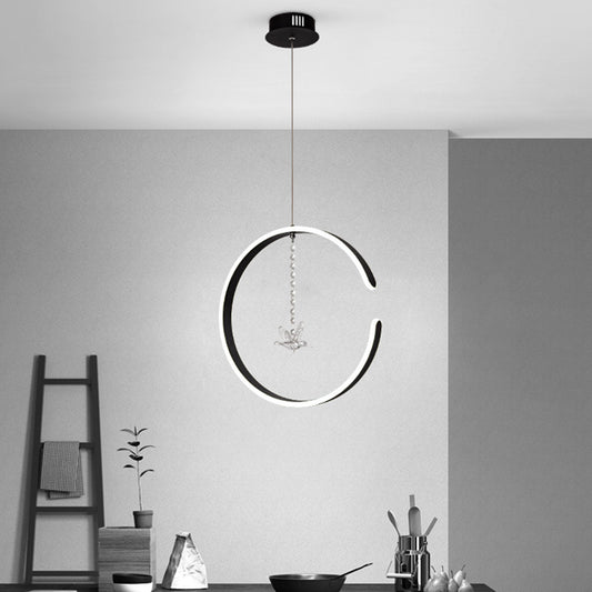 Acrylic Ring Hanging Light Kit Modern LED Black Pendant Lamp with Bird Crystal Droplet in White/Warm Light Clearhalo 'Ceiling Lights' 'Modern Pendants' 'Modern' 'Pendant Lights' 'Pendants' Lighting' 616036