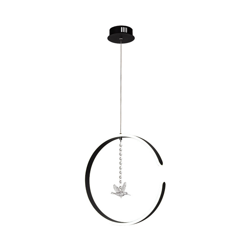 Acrylic Ring Hanging Light Kit Modern LED Black Pendant Lamp with Bird Crystal Droplet in White/Warm Light Clearhalo 'Ceiling Lights' 'Modern Pendants' 'Modern' 'Pendant Lights' 'Pendants' Lighting' 616037
