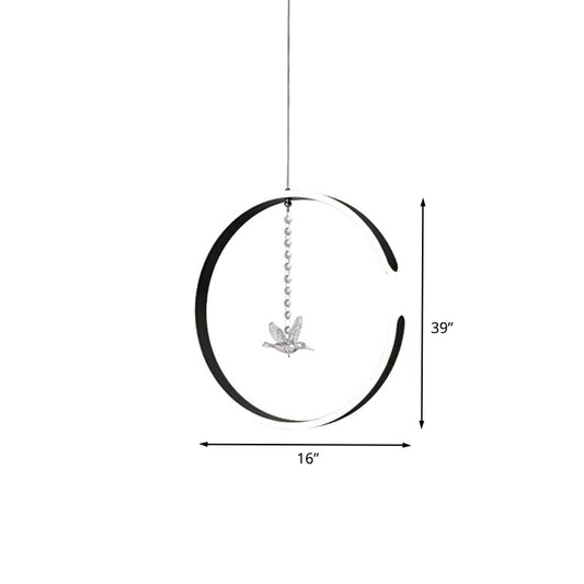Acrylic Ring Hanging Light Kit Modern LED Black Pendant Lamp with Bird Crystal Droplet in White/Warm Light Clearhalo 'Ceiling Lights' 'Modern Pendants' 'Modern' 'Pendant Lights' 'Pendants' Lighting' 616038