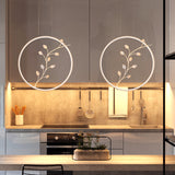 Ring Acrylic Hanging Light Minimalist LED White Suspension Lamp with Branch Deco in Warm/White Light