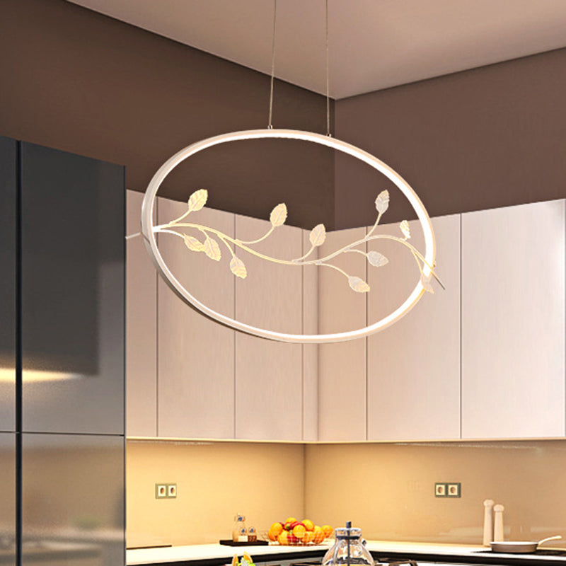 Modern Circle Pendant Light Fixture Acrylic Dining Room LED Ceiling Lamp in White with Branch Decor, White/Warm Light Clearhalo 'Ceiling Lights' 'Modern Pendants' 'Modern' 'Pendant Lights' 'Pendants' Lighting' 616045