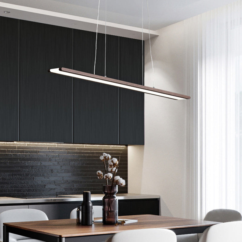 Slim Rectangle Down Lighting Simple Metallic LED Office Hanging Ceiling Lamp in Coffee, Warm/White/Natural Light Coffee Clearhalo 'Ceiling Lights' 'Modern Pendants' 'Modern' 'Pendant Lights' 'Pendants' Lighting' 616049
