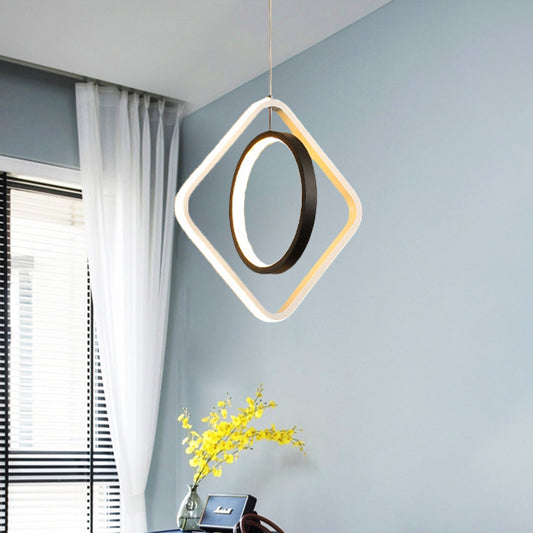 Modern LED Suspension Light Black Hoop and Square Ceiling Pendant Lamp with Acrylic Shade in Warm/White Light Black Clearhalo 'Ceiling Lights' 'Modern Pendants' 'Modern' 'Pendant Lights' 'Pendants' Lighting' 616054