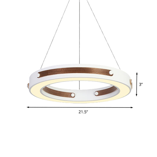 Iron Round Hanging Lighting Modernist LED White Pendant Ceiling Lamp with Wood Detail in Warm/White Light, 21.5"/27.5" Dia Clearhalo 'Ceiling Lights' 'Modern Pendants' 'Modern' 'Pendant Lights' 'Pendants' Lighting' 616063