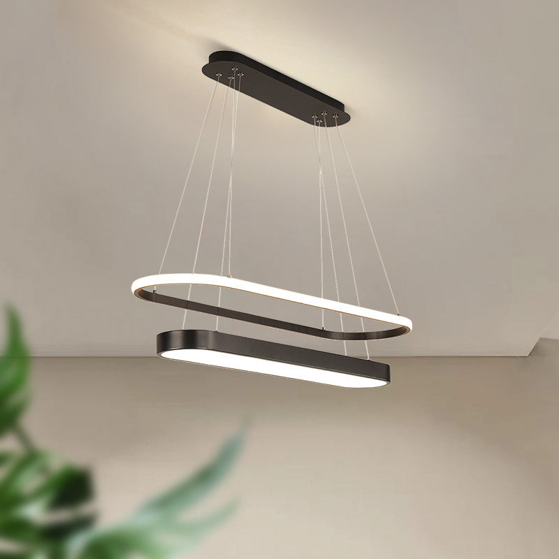 Black/Gold 2-Rectangle Pendant Chandelier Minimalist LED Acrylic Hanging Light in White/Warm Light Clearhalo 'Ceiling Lights' 'Chandeliers' 'Modern Chandeliers' 'Modern' Lighting' 616066