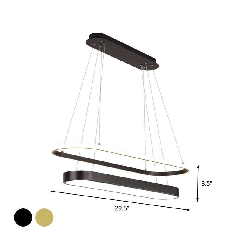 Black/Gold 2-Rectangle Pendant Chandelier Minimalist LED Acrylic Hanging Light in White/Warm Light Clearhalo 'Ceiling Lights' 'Chandeliers' 'Modern Chandeliers' 'Modern' Lighting' 616069