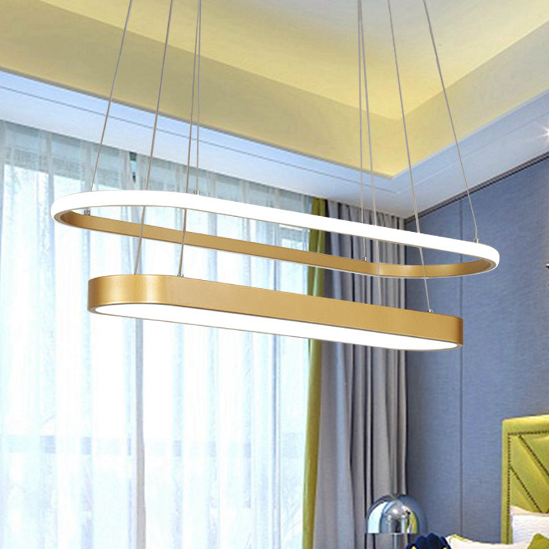 Black/Gold 2-Rectangle Pendant Chandelier Minimalist LED Acrylic Hanging Light in White/Warm Light Gold Clearhalo 'Ceiling Lights' 'Chandeliers' 'Modern Chandeliers' 'Modern' Lighting' 616070