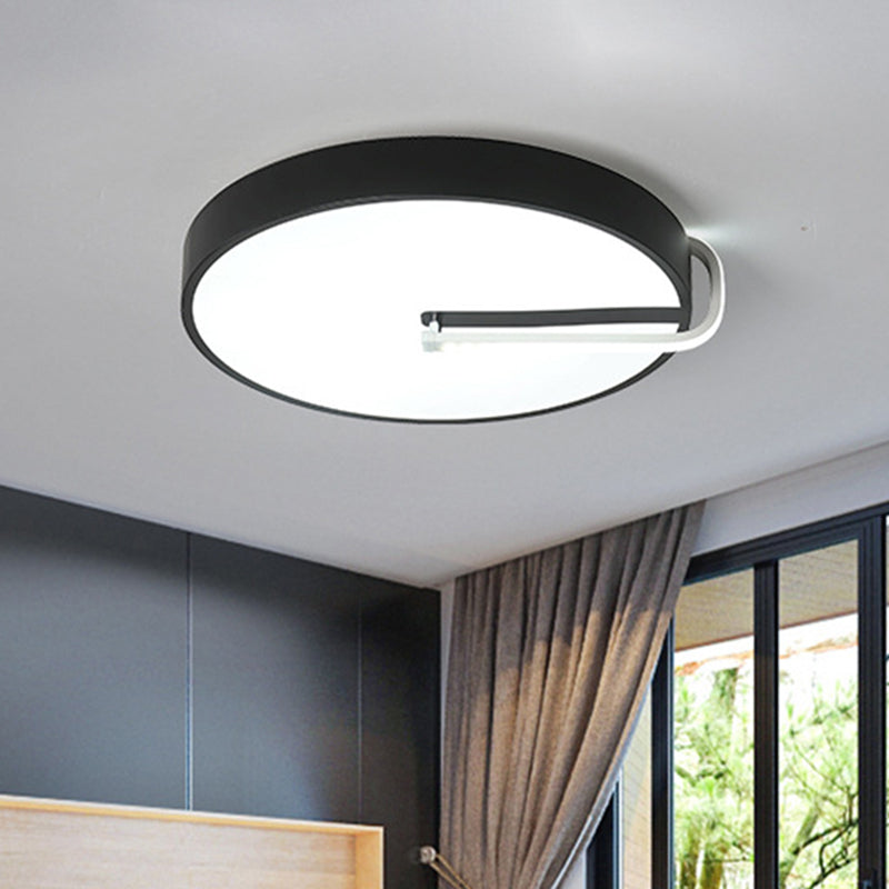 Simple Drum Flush Mount Lighting Metal LED Bedroom Close to Ceiling Lamp in Black, 16"/19.5" Wide Clearhalo 'Ceiling Lights' 'Close To Ceiling Lights' 'Close to ceiling' 'Flush mount' Lighting' 616117