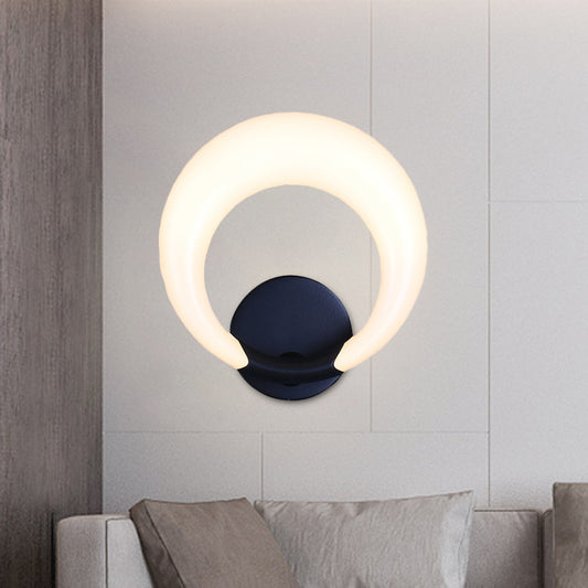 LED Bedside Wall Light Fixture Nordic Style White/Black Wall Sconce with Crescent Moon Acrylic Shade Black Clearhalo 'Cast Iron' 'Glass' 'Industrial' 'Modern wall lights' 'Modern' 'Tiffany' 'Traditional wall lights' 'Wall Lamps & Sconces' 'Wall Lights' Lighting' 616127
