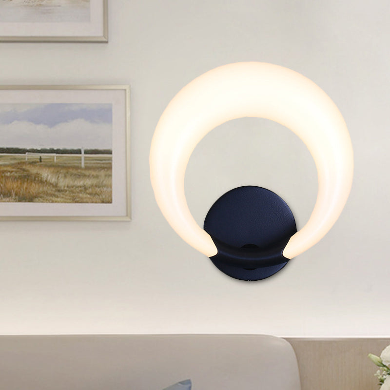 LED Bedside Wall Light Fixture Nordic Style White/Black Wall Sconce with Crescent Moon Acrylic Shade - Clearhalo - 'Cast Iron' - 'Glass' - 'Industrial' - 'Modern wall lights' - 'Modern' - 'Tiffany' - 'Traditional wall lights' - 'Wall Lamps & Sconces' - 'Wall Lights' - Lighting' - 616128