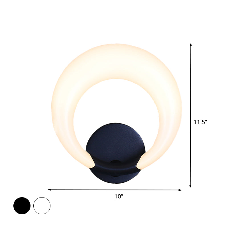 LED Bedside Wall Light Fixture Nordic Style White/Black Wall Sconce with Crescent Moon Acrylic Shade - Clearhalo - 'Cast Iron' - 'Glass' - 'Industrial' - 'Modern wall lights' - 'Modern' - 'Tiffany' - 'Traditional wall lights' - 'Wall Lamps & Sconces' - 'Wall Lights' - Lighting' - 616131