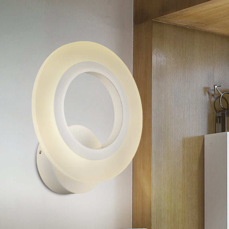 Modern LED Wall Mount Light White Ring Sconce Lamp with Acrylic Shade in Warm/White Light Clearhalo 'Cast Iron' 'Glass' 'Industrial' 'Modern wall lights' 'Modern' 'Tiffany' 'Traditional wall lights' 'Wall Lamps & Sconces' 'Wall Lights' Lighting' 616136