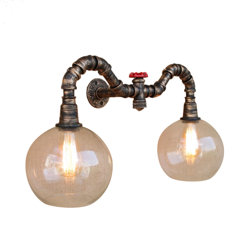 Glass Clear Wall Mounted Light Global Shade 2/3 Lights Vintage Style Wall Sconce Lighting with Pipe for Living Room Clearhalo 'Cast Iron' 'Glass' 'Industrial wall lights' 'Industrial' 'Middle century wall lights' 'Modern' 'Tiffany' 'Traditional wall lights' 'Wall Lamps & Sconces' 'Wall Lights' Lighting' 616179
