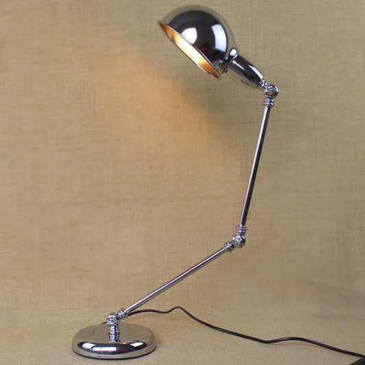 1 Light Swing Arm Desk Lighting with Dome Shade Industrial Brass/Chrome Metal Reading Lamp Chrome Clearhalo 'Desk Lamps' 'Lamps' Lighting' 616278