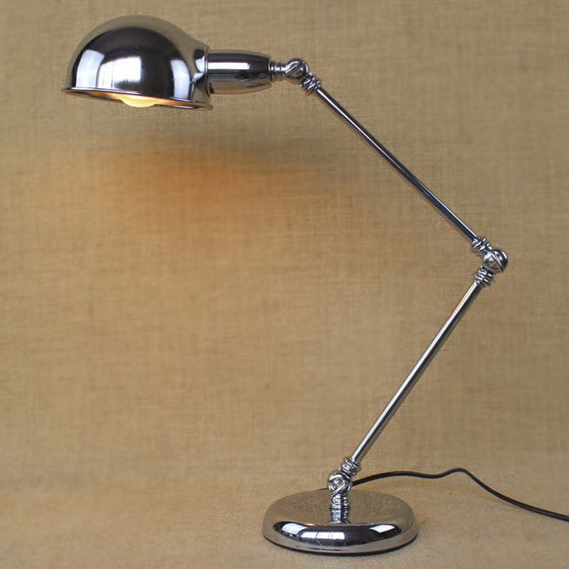 1 Light Swing Arm Desk Lighting with Dome Shade Industrial Brass/Chrome Metal Reading Lamp Clearhalo 'Desk Lamps' 'Lamps' Lighting' 616280