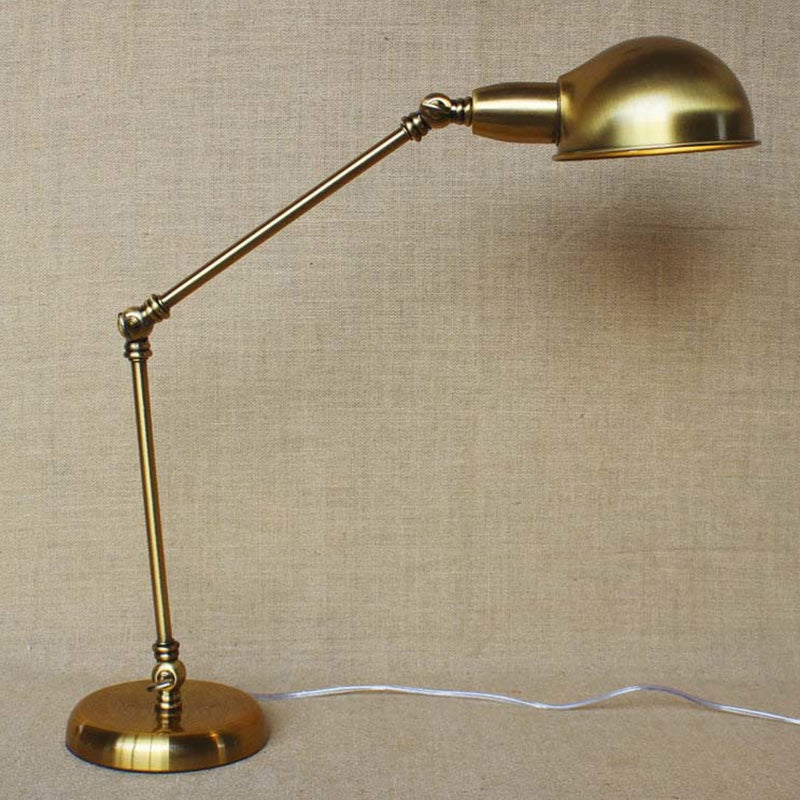 1 Light Swing Arm Desk Lighting with Dome Shade Industrial Brass/Chrome Metal Reading Lamp Brass Clearhalo 'Desk Lamps' 'Lamps' Lighting' 616283