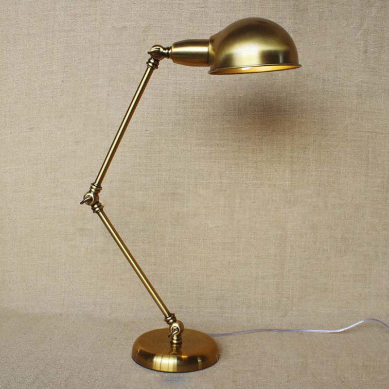 1 Light Swing Arm Desk Lighting with Dome Shade Industrial Brass/Chrome Metal Reading Lamp Clearhalo 'Desk Lamps' 'Lamps' Lighting' 616284